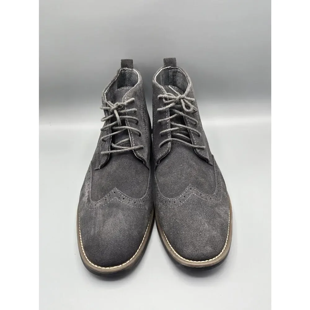 Bruno Marc Mens Grey Suede Wingtip Chukka Boots Lace Up Ankle Boots